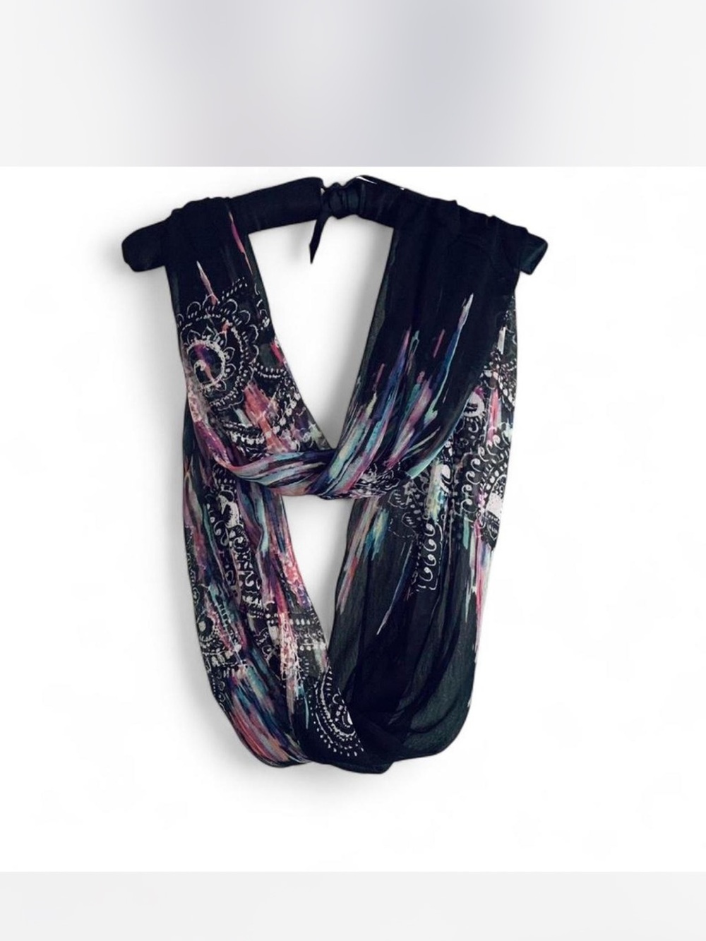 Black Multi-Color Patterned Infinity Scarf - Women Accessories OS